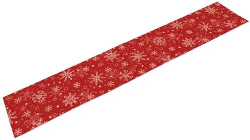 Red Snowflakes Christmas Table Runner, Seasonal Winter Holiday Kitchen Dining Table Decoration for Home Party Decor 13x36 Inch