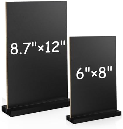 EHWINE Mini Chalkboard Easel Sign Set,4 Pack 6x8 Inch Wooden Boards with Acrylic Base and Liquid Chalk Markers, Reusable Double Sided Tabletop Display for Wedding, Restaurant, Party, Coffee Shop Decor