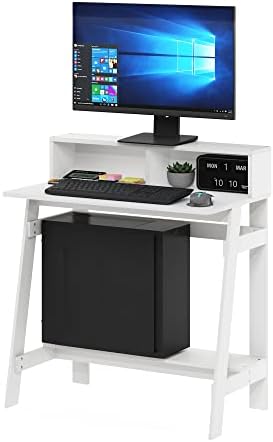 31.6 Wide Gaming Desk with Monitor Stand, A Frame Computer Desk with Shelf, Office Desk for Dorm, Home Office, Study Room, Bedroom, White