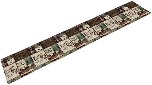 Rustic Cabin Bear Table Runner, Vintage Cottage Country Style Pine Tree Elk Wildlife Dinner Runner for Home Kitchen Dining Table Decoration 13"x120"