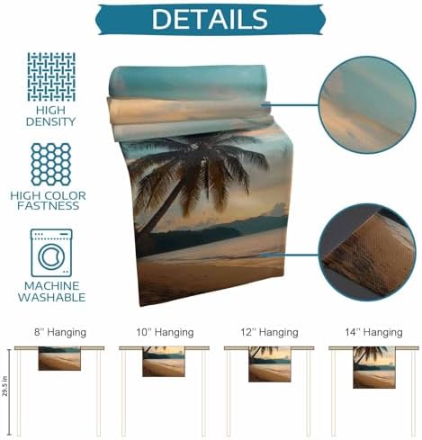Sunset Beach Table Runner Dresser Scarf 13 x 36 Inch Tropical Coastal Ocean Palm Tree Nautical Table Runners Non-Slip Heat Resistant Kitchen Dining Table Decor for Home Holidays Indoor Outdoor