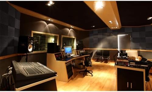 Focusound 52 Pack Black GreyAcoustic Foam Panels 1" x 12" x 12" Sound Proof Foam Panles Soundproofing Noise Cancelling Wedge Panels for Home Office Recoding Studio with 300PCS Double-Side Adhesive
