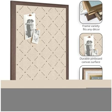 Kate and Laurel Framed Fabric Pinboard 26 x 20, Green Lattice Pattern Printed Linen Classic Bulletin Board for Use as a Vision Board or Wall Organization, Florence Light Brown Frame