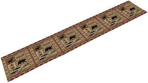 Vintage Rustic Cabin Bear Table Runner,Cottage Country Style Pine Tree Elk Wildlife Dinner Runner for Home Kitchen Dining Table Decoration 13"x60"