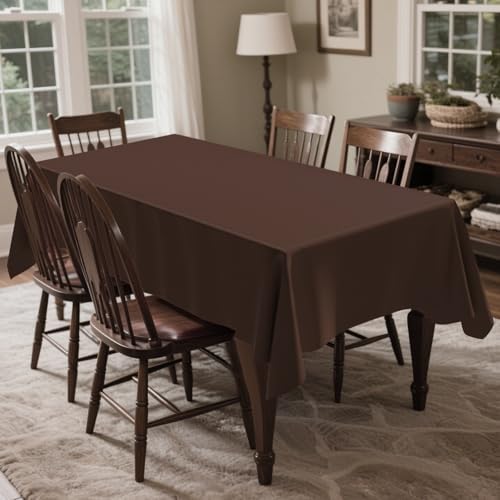CXPSINC 54 Inch X 100 Feet Plastic Table Cover Roll Disposable Tablecloth with Slide Cutter for All Type/Shape Tables | Party, Banquet, Birthdays, Weddings(Brown, 100 Feet)