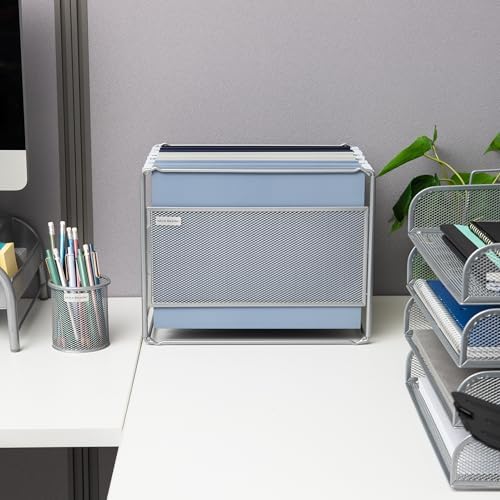 Mind Reader Hanging File Folder Organizer, Desktop Organizer, Storage, Office, Metal Mesh, Silver