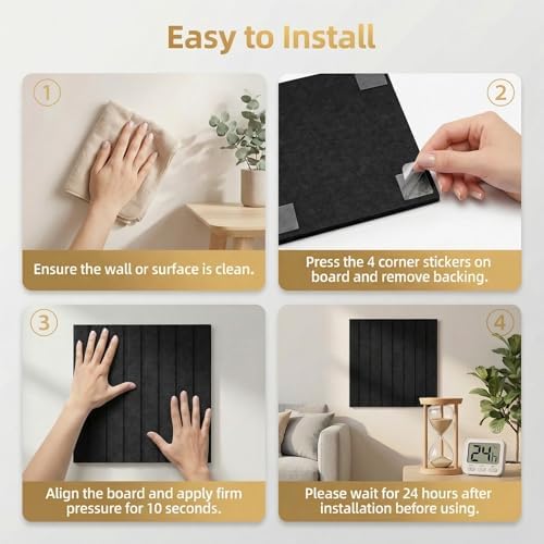 AHEONLAR Felt Bulletin Board 48" x 36", Cork Boards for Walls, 12 Pack Bulletin Board Large Cork Board for Office, Felt Boards with 70 Safe Removable Adhesive Tabs Wall Decor for Home(Black)