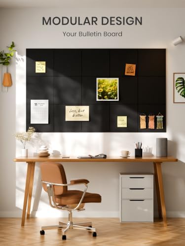 Bumusty 48"x 36" Large Felt Bulletin Board Tiles, Black