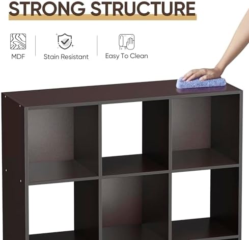 9 Cube Storage Organizer Wooden Display Storage Shelf W/5 Removable Back Panels&11 inch Opening Shelf, Customizable Cubby Bookcase Cabinet Bookshelves for Office, Living Room and Bedroom, Dark Brown
