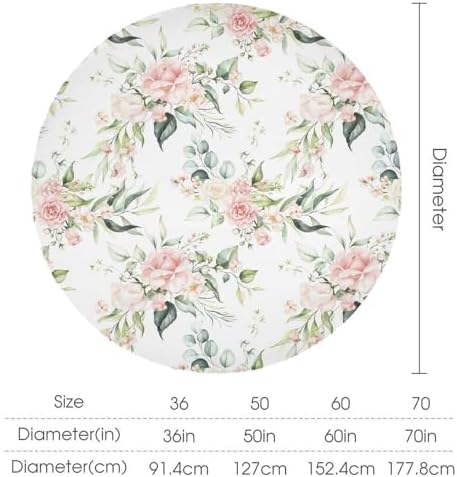 Pink Flowers Tablecloth, Watercolor Sage Green Eucalyptus Leaves Branches Floral Print Table Cloth for Picnic Party Dining Room Home Decor, 36x36in