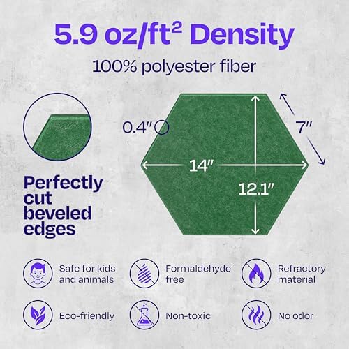 Acoustic Soundproof Wall Panels 12-Pack - 14"X12.1"X0.4" High Density Sound Dampening - Dark Green Hexagon