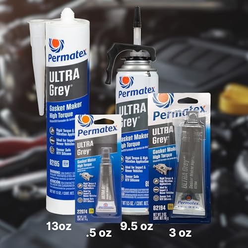 Permatex 85084 Ultra Grey Rigid High-Torque RTV Silicone Gasket Maker, 9.5 oz. PowerBead Can
