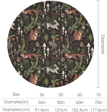 Cartoon Woodland Tablecloth, Watercolor Rustic Forest Wild Animals Bunny Rabbit Squirrel Mushroom Plants Print Table Cloth for Indoor Outdoor Dining Table Party Picnic Decor, 36x36in
