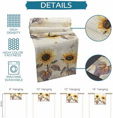 Farmhouse Sunflower Table Runner Dresser Scarf 13 x 108 Inch Vintage Yellow Flower Butterfly Botanical Table Runners Non-Slip Heat Resistant Kitchen Dining Table Decor for Home Holidays Indoor Outdoor
