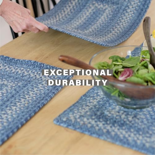 Homespice Denim Braided Placemats for Coastal Decor, Rect 13x19 Set of 4