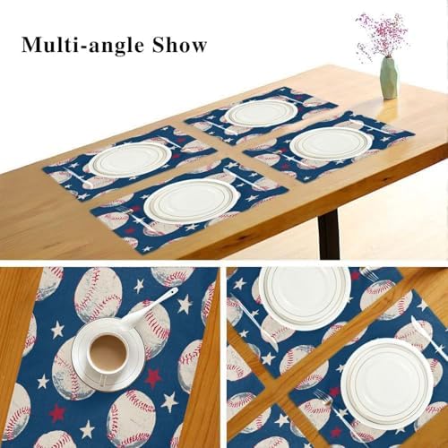 ALAZA Baseball Pattern Set of 6 Placemats Rectangle Table Mat for Dining Table Restaurant Kitchen Home Decor, 12" x 18"