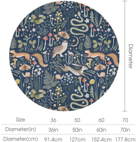 Fairy Forest Tablecloth, Retro Dark Blue Woodland Wildlife Owl Squirrel Print Rustic Flowers Mushrooms Table Cloth for Outdoor Picnic Home Dining Kitchen Table Decor, 50x50in