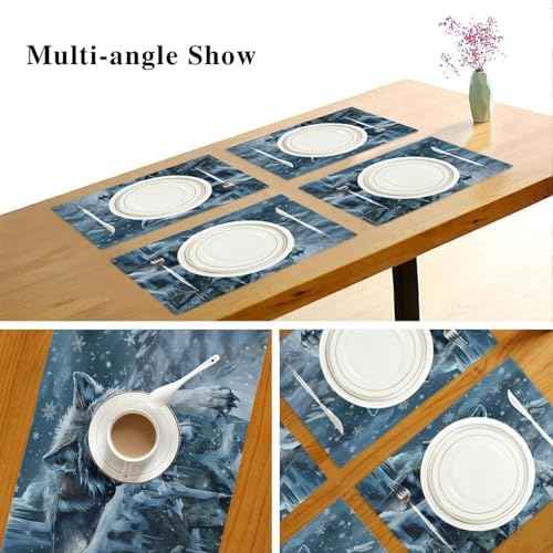 ALAZA Wolf Snow Winter Set of 6 Placemats Rectangle Table Mat for Dining Table Restaurant Kitchen Home Decor, 12" x 18"