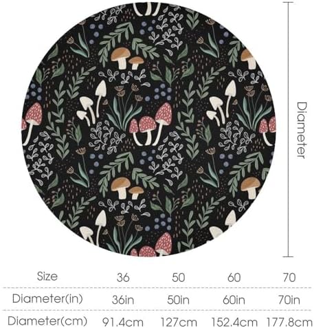 Mushroom Tablecloth, Cartoon Green Leaves Mushroom Wildflower Plant Botanical Herb Nature Garden Print Table Cloth for Home Kitchen Outdoor Party Picnic Wedding Decor, 36x36in