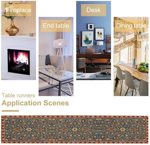 William Morris Table Runner, Rustic Boho Ethnic Flower Original Design Print Table Runner for Home Party Dining Room Kitchen Decor 13x36 Inch