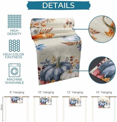 Fall Pumpkin Table Runner Dresser Scarf 13 x 108 Inch Blue Orange Maple Leaf Rustic Table Runners Non-Slip Heat Resistant Kitchen Dining Table Decor for Autumn Thanksgiving Holidays Indoor Outdoor