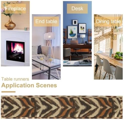 Tiger Animal Skin Print Table Runner, Rustic Cottage Country Farm Animal Fur Skin Pattern Western Style Black Brown Print Dinner Runner for Home Kitchen Dining Table Decoration 13"x36"