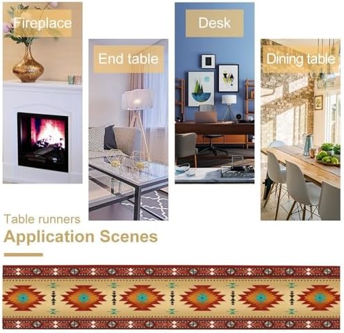 Aztec Southwest Table Runner, Ethnic Style Geometric Triditional Kitchen Table Runners Table Setting Decor for Garden Farmhouse Wedding Party Holiday Dinner Home, 13x120 Inch
