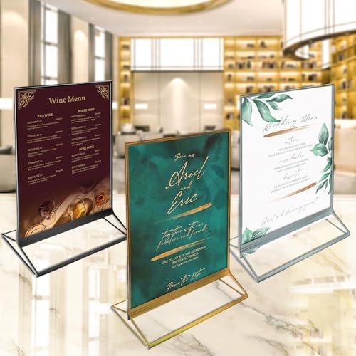 Azar Displays 152799-GLD-5PK Gold Trim Double-Sided Clear Acrylic Frames – Elegant Display Frames for Weddings, Events, and Photos | Premium 5x7 Tabletop Sign Holders (5-Pack)