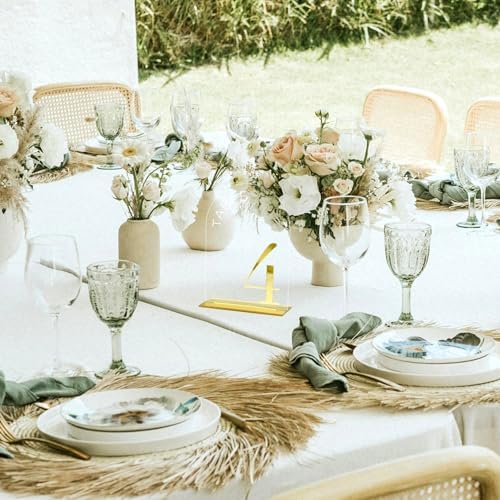 Clear Arch Wedding Table Numbers 1-20, Gold Numbers and Stands