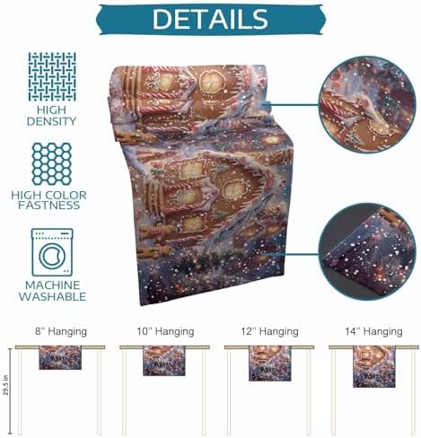 Christmas Table Runner Dresser Scarf 13 x 108 Inch Gingerbread Man House Candy Winter Night Snow Scene Table Runners Non-Slip Heat Resistant Kitchen Dining Table Decor for Home Holidays Indoor Outdoor