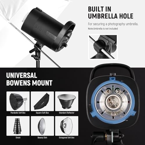 NEEWER 800Ws Studio Monolight Flash Light Kit: 2 Pack S101-400W PRO 5600K Strobe Lights with 2.4G Trigger/150W Modeling Lamps/Bowens Mount/Softboxes/Stands/Reflector/Bag, Compatible with QPRO