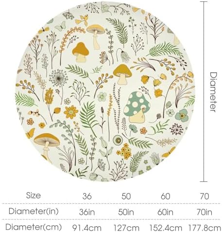 Wild Mushroom Tablecloth, Vintage Botanical Rustic Wildflower Herbs Plants Green Mushroom Table Cloth for Farmhouse Kitchen Dinning Room Picnic Parties Home Decor, 70x70in