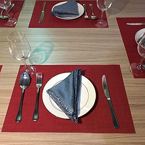 WAZAIGUR Placemats Crisscross Woven Vinyl Place Mats Set of 6 Red