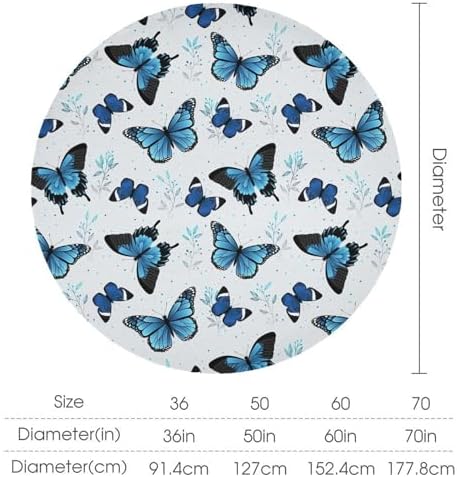Blue Flying Butterfly Tablecloth, Vintage Celestial Butterfly Herbs Leaves Flower Print Table Cloth for Farmhouse Kitchen Party Picnic Dinner Decor, 50x50in