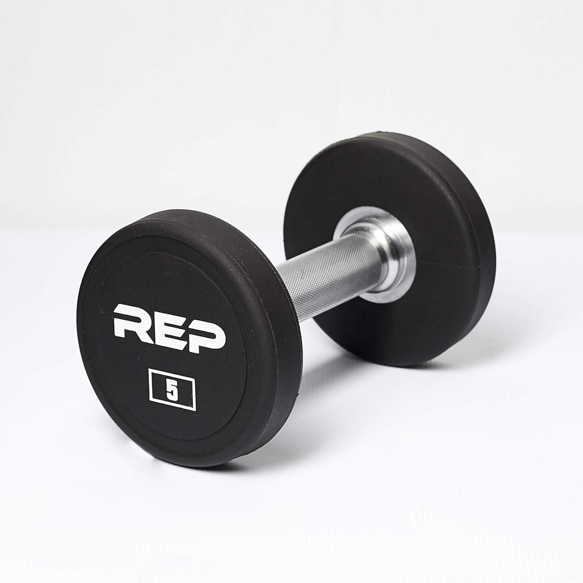 REP Fitness Urethane Coated Round Dumbbells, 5 to 100 lbs, Singles or Pairs, With or Without Rack, Steel Core, Rubber Encased, Chrome Handles, Professional Weights for Home Gym Strength Training