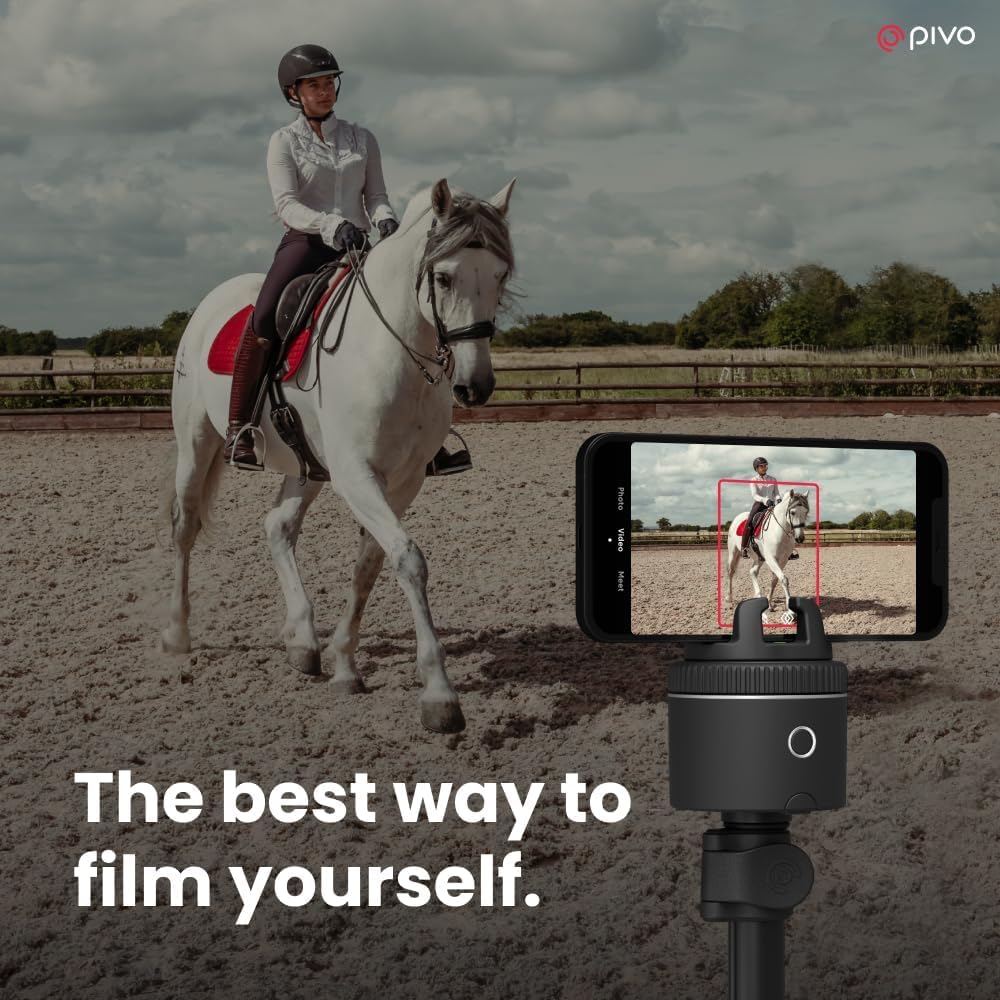 Pivo Equestrian Silver Essential Pack, Auto Face, Body, Horse Phone Tracking Holder, Ai-Powered 360° Rotation, Remote Control for Hands-Free Video Recording with Smart Mount, Travel Case & Tripod