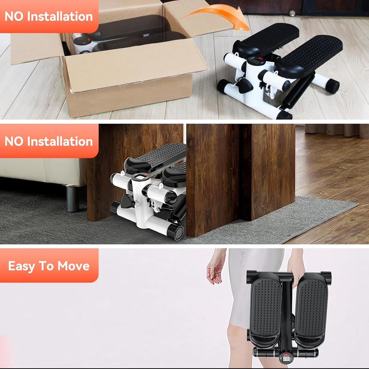 Steppers for Exercise at Home, Mini Stepper with Resistance Bands, 360LBS Capacity Portable Stair Stepper for Home, Hydraulic Fitness Stair Stepper with LCD Monitor