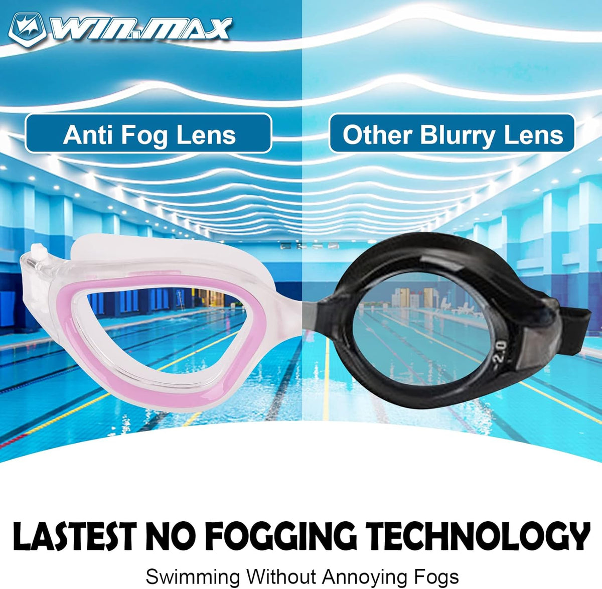 WIN.MAX Polarized Swimming Goggles Swim Pool Goggles Anti Fog Anti UV No Leakage Clear Vision for Men Women Adults Teenagers