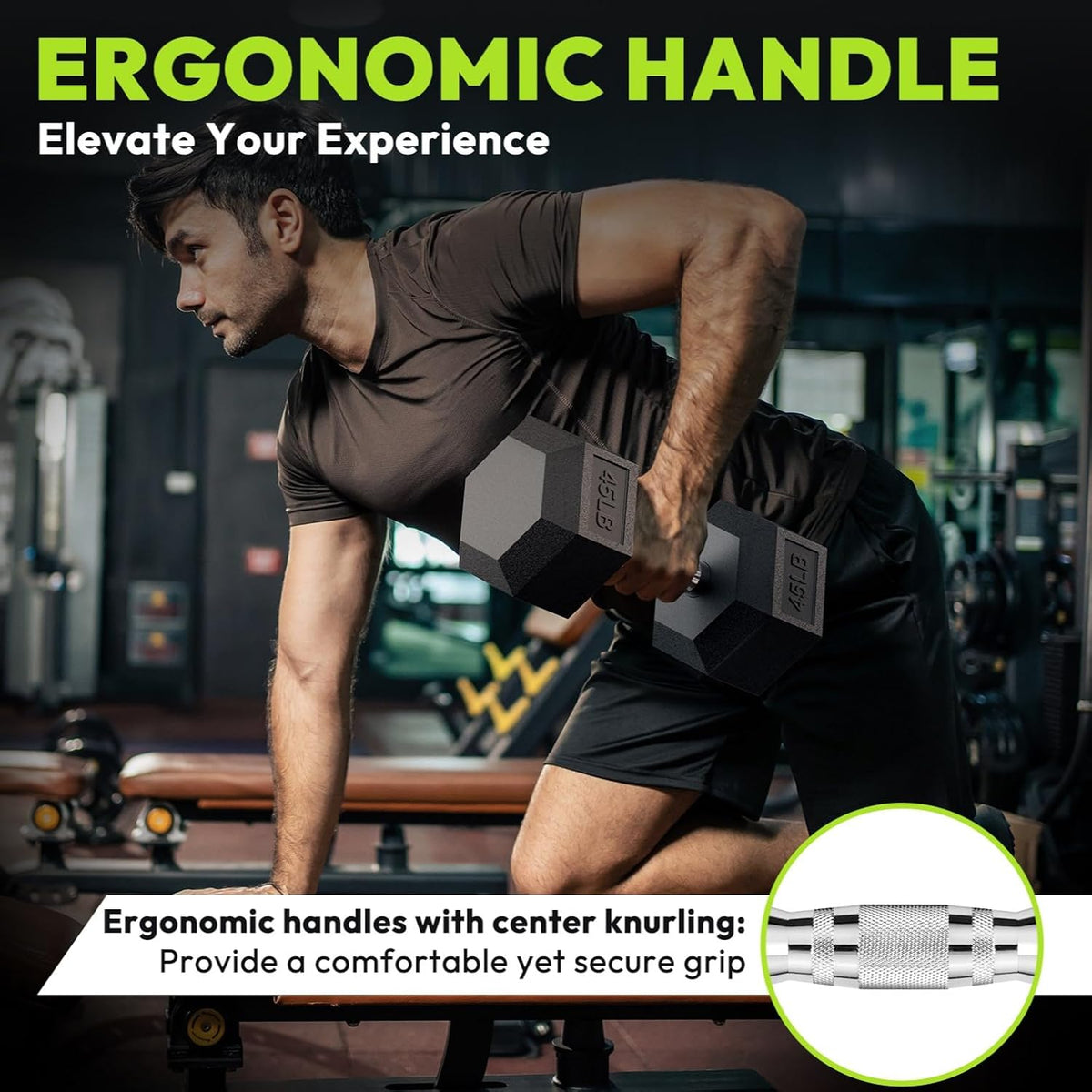 Hex Dumbbell 45-480 lb Set, Rubber Encased Exercise & Fitness Dumbbells for Home Gym, Hand Weights for Strength Training