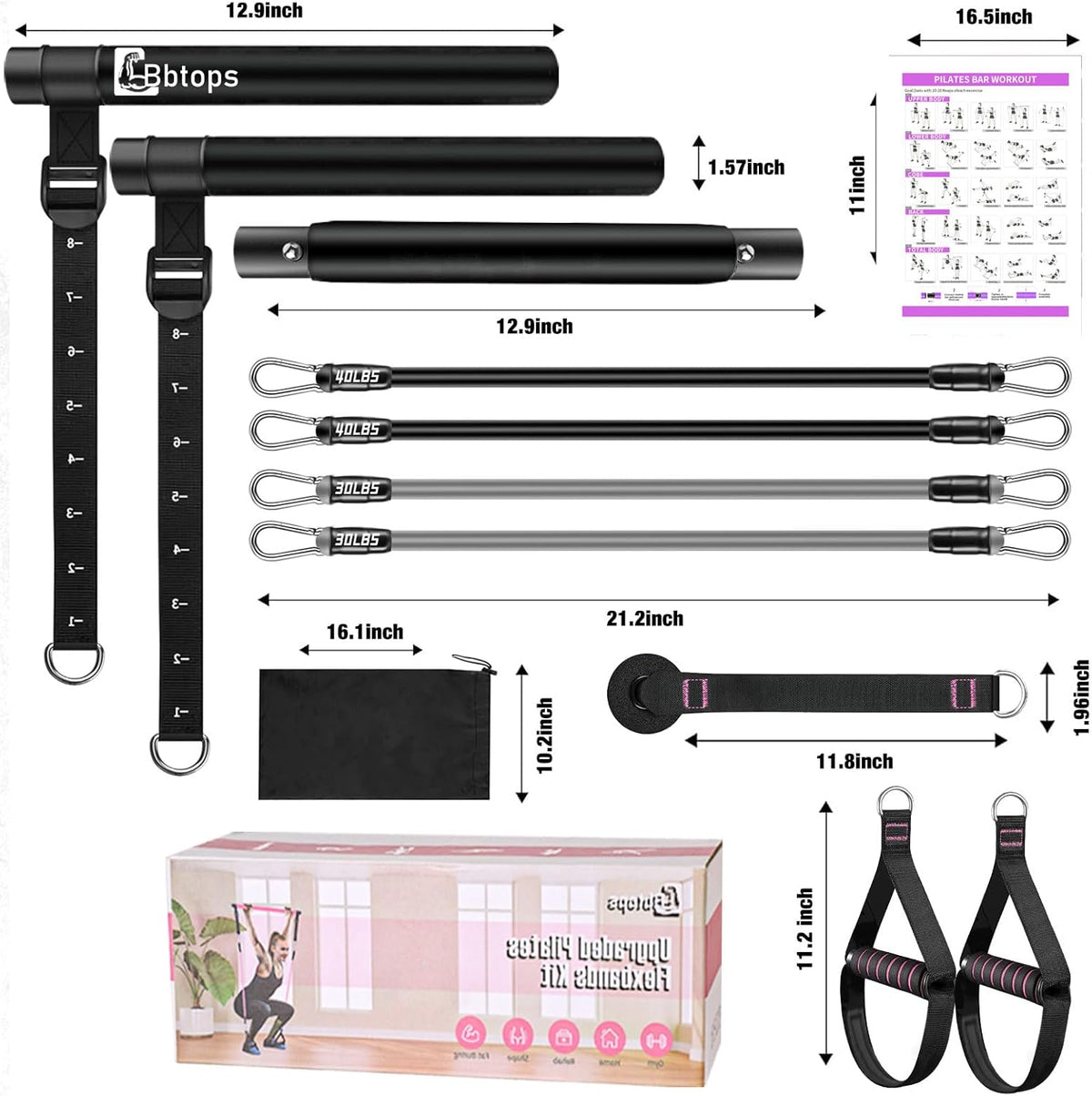 Pilates Bar Kit with Resistance Bands,Pilates Bar with Stackable Bands Workout Equipment for Legs,Hip,Waist and Arm,Exercise Fitness Equipment for Women & Men Home Gym Yoga Pilates