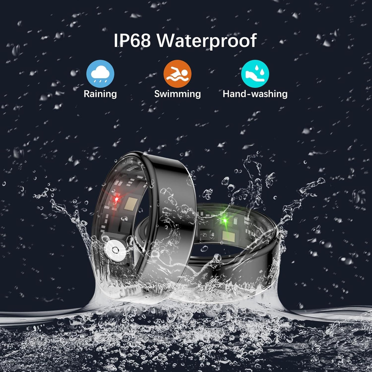 Smart Health Rings for Women Men, Fitness Tracker with Heart Rate, Blood Oxygen, HRV, Sleep Tracker, Step Tracker, No Subscription Fee, IP68 Waterproof Smart Ring for iphone & Android (Black 7#)