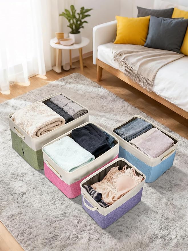BALEINE 1 Pack Fabric Closet Storage Bins for Shelves, Linen Closet Organizers and Storage, Decorative Baskets for Organizing, Shelf, Clothes, Home, Office (Brown, 15''x11''x9.5'')