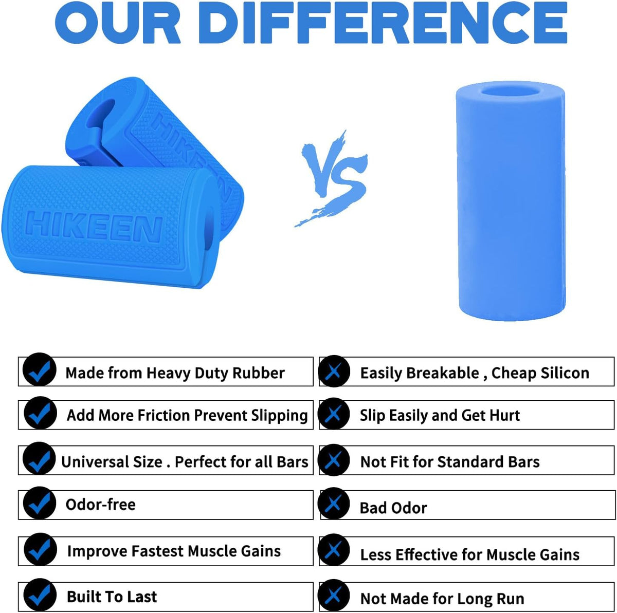 Hikeen Thick Bar Dumbbell Grips,Non Slip Hard Rubber Barbell Grips,Grips for Weight Lifting, Muscle Building-1.77", 2", 2.25" & 2.75" Outer Diameter