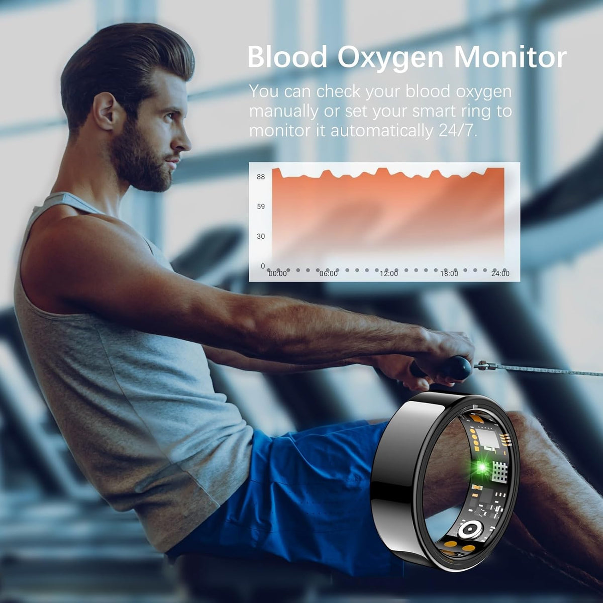Ring Health Tracker for Women Men, Fit Ring with Heart Rate, Blood Oxygen, Sleep Monitor, Calories, Step Counter, IP68 Waterproof Smart Ring for iPhone & Android, No Subscription Fee (Black, 6#)