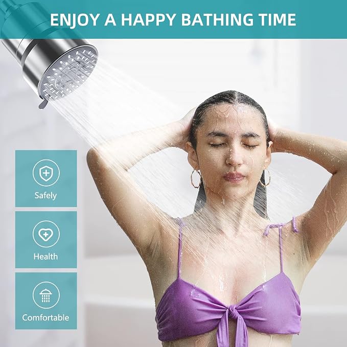 Filtered Shower Head, 5 Modes High Pressure Shower Head with 15 Stage Hard Water Filter Cartridge for Remove Chlorine and Harmful Substances