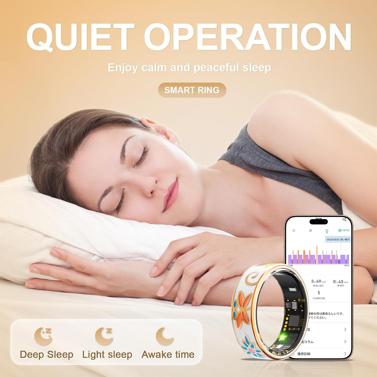 Smart Ring Health Tracker, for men and women, equipped with heart rate monitor, sleep tracker, 8 exercise modes, step counter, 5-7 days battery life, no subscription fee, IP68 waterproof R18-10