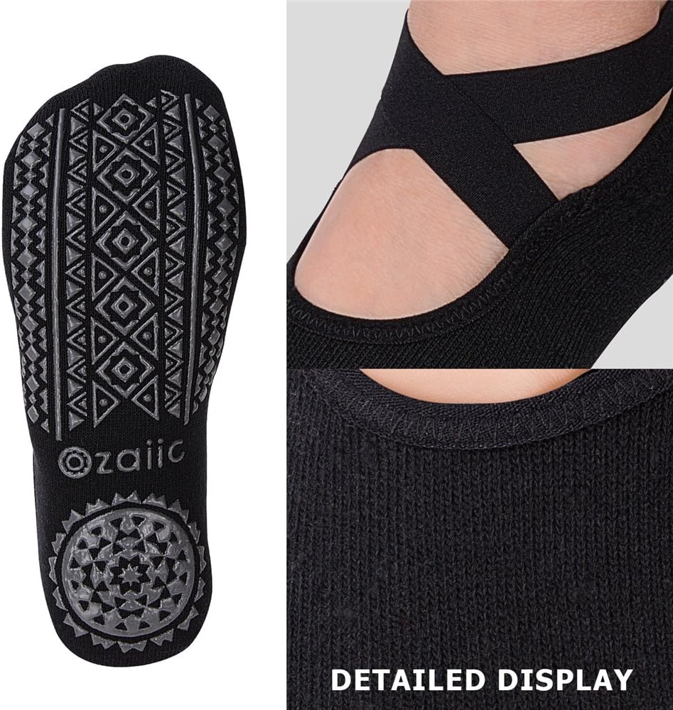 Ozaiic Yoga Socks for Women Non-Slip Grips & Straps, Ideal for Pilates, Pure Barre, Ballet, Dance, Barefoot Workout