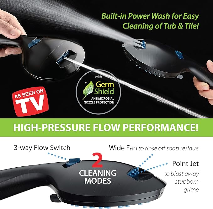 Hotel Spa AquaCare As-Seen-On-TV High Pressure 50-mode Rain & Handheld 3-way Shower Head Combo - Anti-clog Nozzles/Tub, Tile & Pet Power Wash/Extra Long 6 ft. Stainless Steel Hose/ORB Bronze Finish