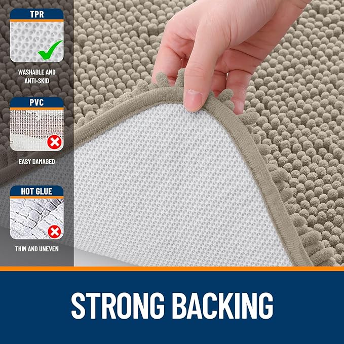 OLANLY Toilet Rugs U-Shaped 24x24, Extra Soft Absorbent Chenille Contour Bathroom Rugs for Toilet, Dry Quickly, Machine Washable, Non-Slip Bath Mat, Warm Taupe