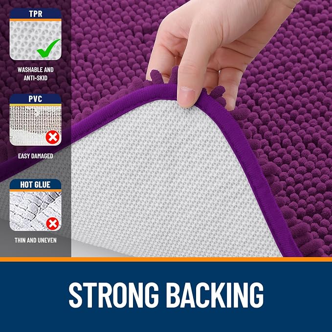 OLANLY Toilet Rugs U-Shaped 20x20, Extra Soft Absorbent Chenille Contour Bathroom Rugs for Toilet, Dry Quickly, Machine Washable, Non-Slip Bath Mat, Purple